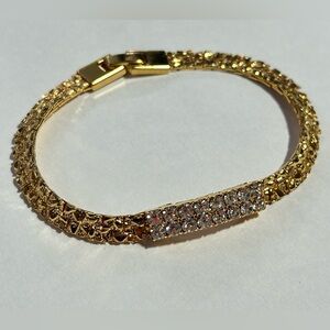 B C Lind 14KGE Nugget Textured Rhinestone Tennis Bracelet McBling Old Money 80s